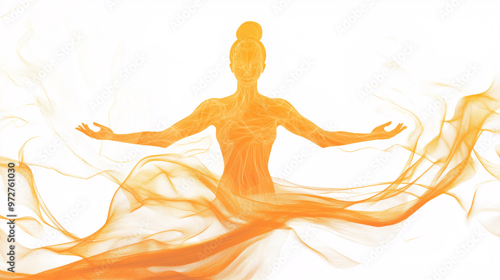 An artistic representation of Thai massage techniques as flowing lines and shapes around a serene human figure An artistic representation of Thai massage techniques as flowing lines and shapes around a serene human figure