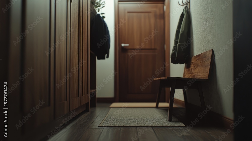 A multifunctional storage bench placed in a narrow hallway A multifunctional storage bench placed in a narrow hallway