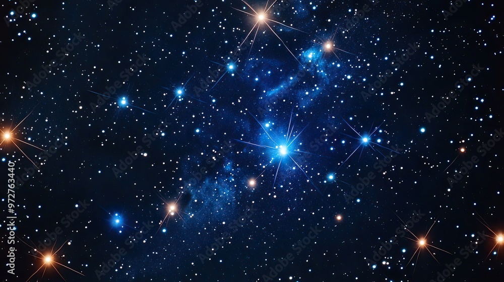 A close-up view of a constellation, with bright stars connected by lines to form a familiar shape against the deep black sky. A close-up view of a constellation, with bright stars connected by lines to form a familiar shape against the deep black sky.