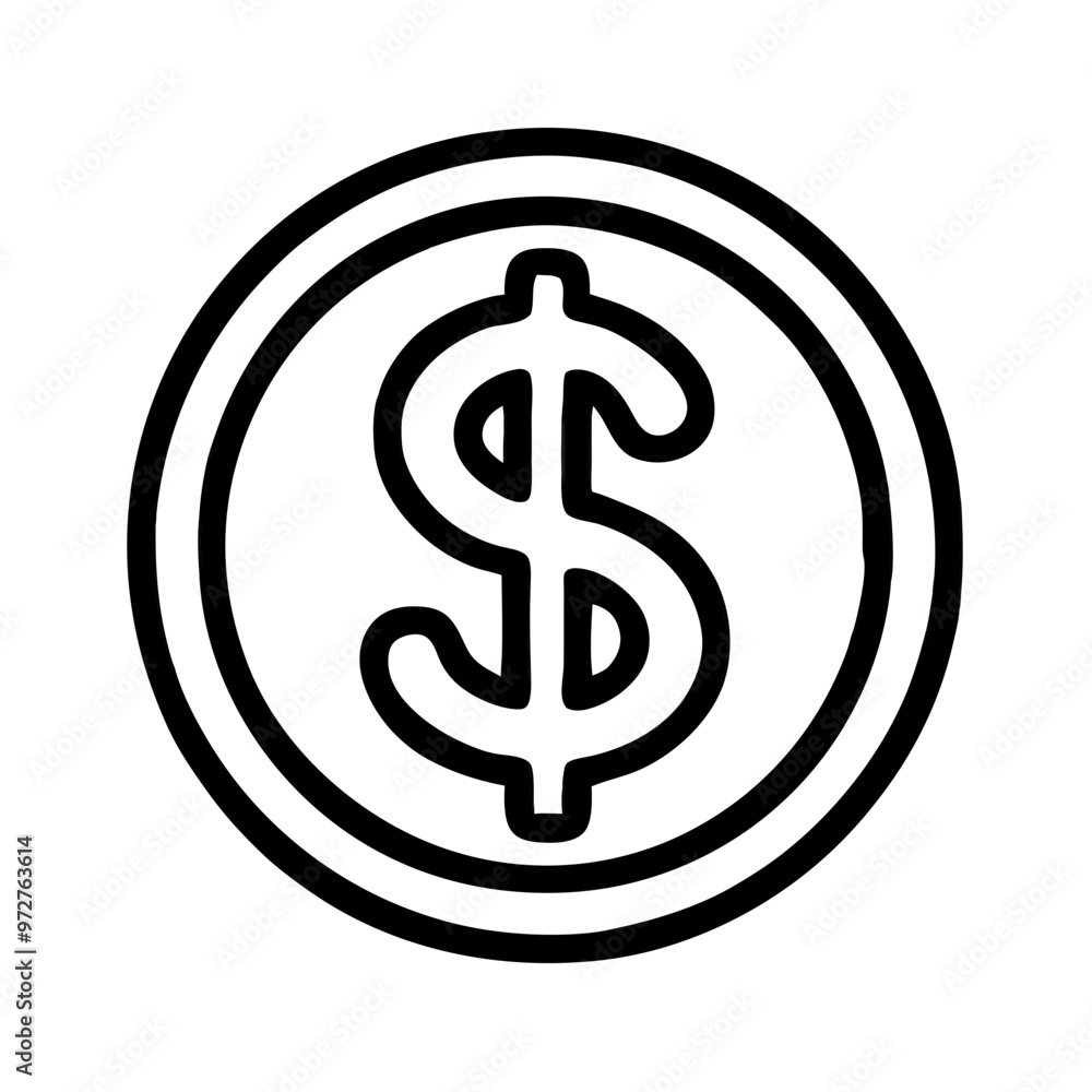 Dollar currency symbol in a simple outline style inside a circular design Dollar currency symbol in a simple outline style inside a circular design