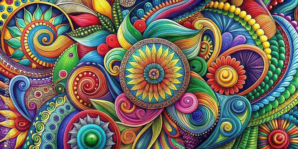 Vibrant, intricate, and swirling abstract patterns overflow with colorful shapes, lines, and textures, inviting Vibrant, intricate, and swirling abstract patterns overflow with colorful shapes, lines, and textures, inviting