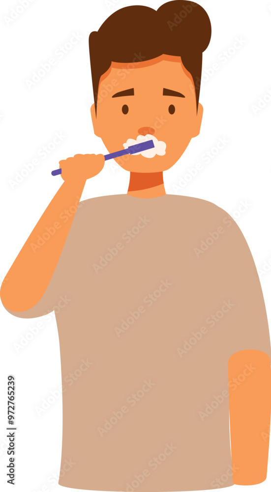 Cartoon illustration of a young man taking care of his oral hygiene Cartoon illustration of a young man taking care of his oral hygiene