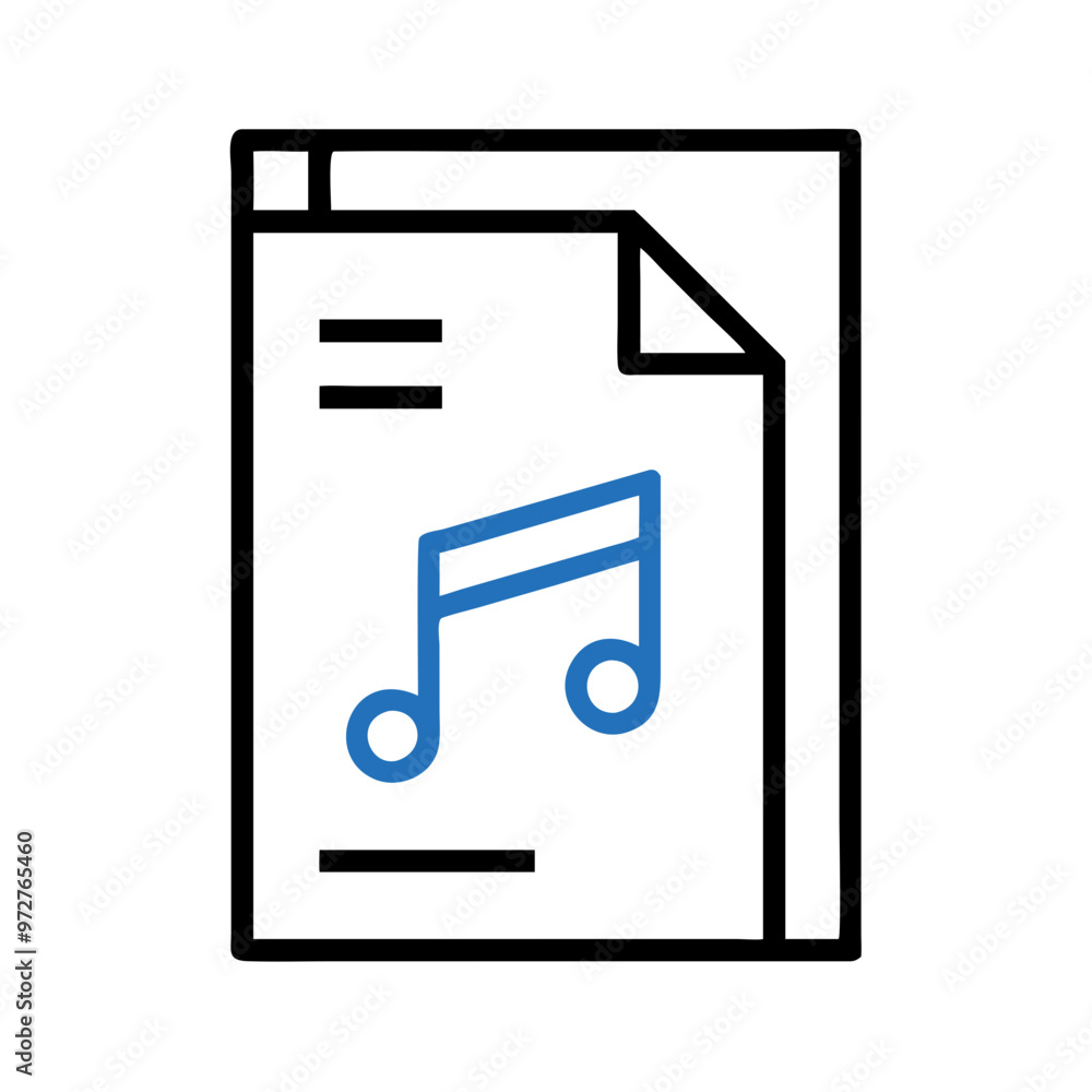 Music playlist icon in modern style with blue notes and black outline Music playlist icon in modern style with blue notes and black outline