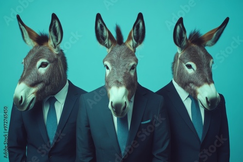 Animated banner with a donkey character in businessmen's attire photo