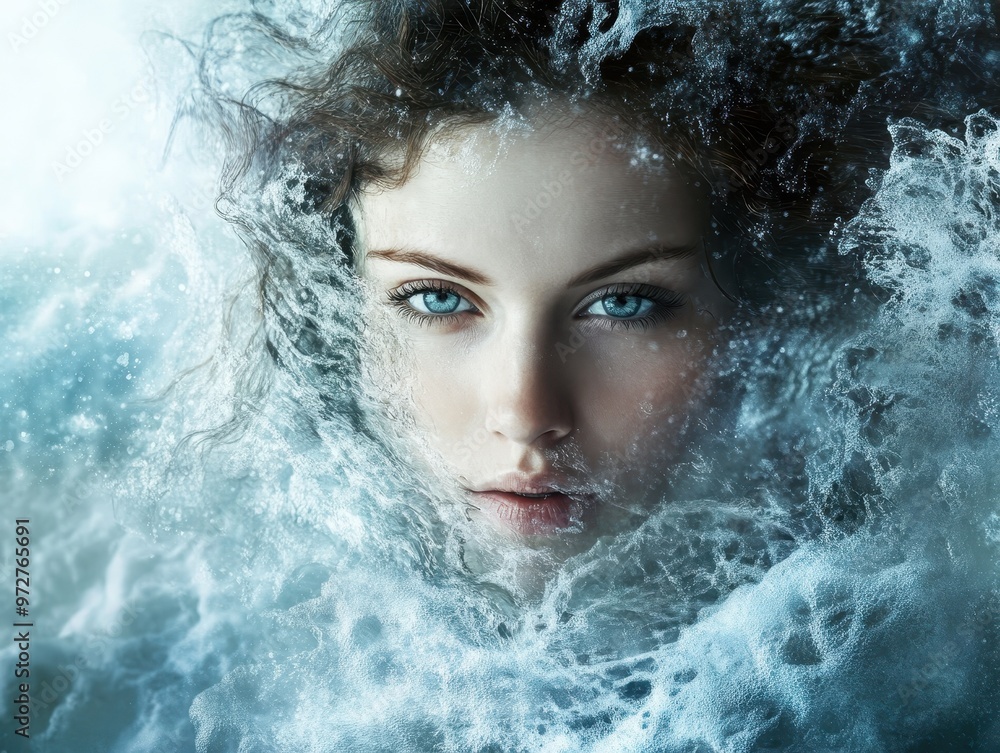 Enchanting Portrait of a Woman Merging with Ocean Waves in a Surreal Artistic Composition Enchanting Portrait of a Woman Merging with Ocean Waves in a Surreal Artistic Composition