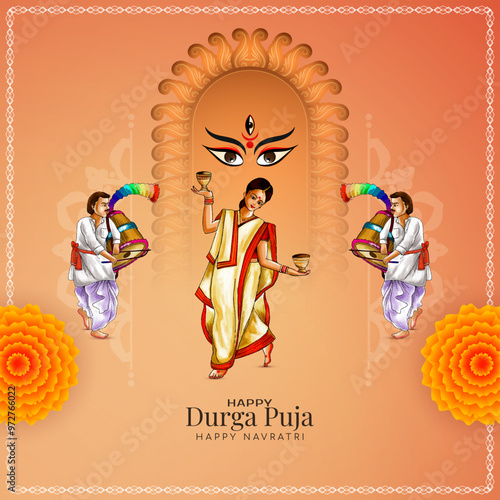 Happy Durga puja and Navratri Indian festival decorative background