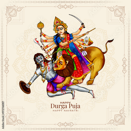 Happy Navratri and Durga puja festival celebration card design photo