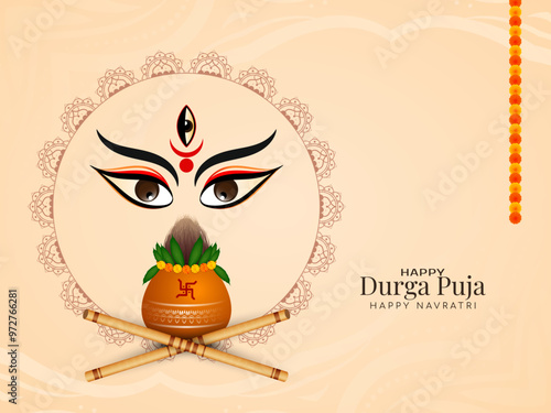 Beautiful Happy Durga puja and Navratri festival celebration greeting card