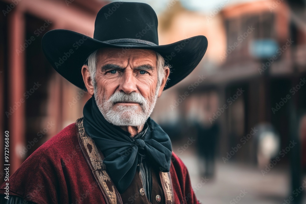 Stock photo of wild west town and cowboy in western movie scene. Stock photo of wild west town and cowboy in western movie scene.