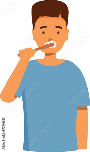 Young man diligently brushing his teeth, emphasizing the importance of daily oral hygiene