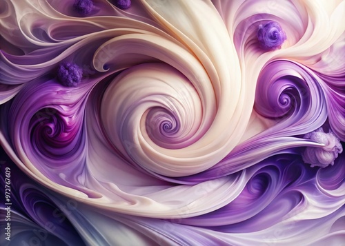 Vibrant lavender and rich plum hues blend in a swirling abstract gradient, evoking creativity and luxury, against a photo