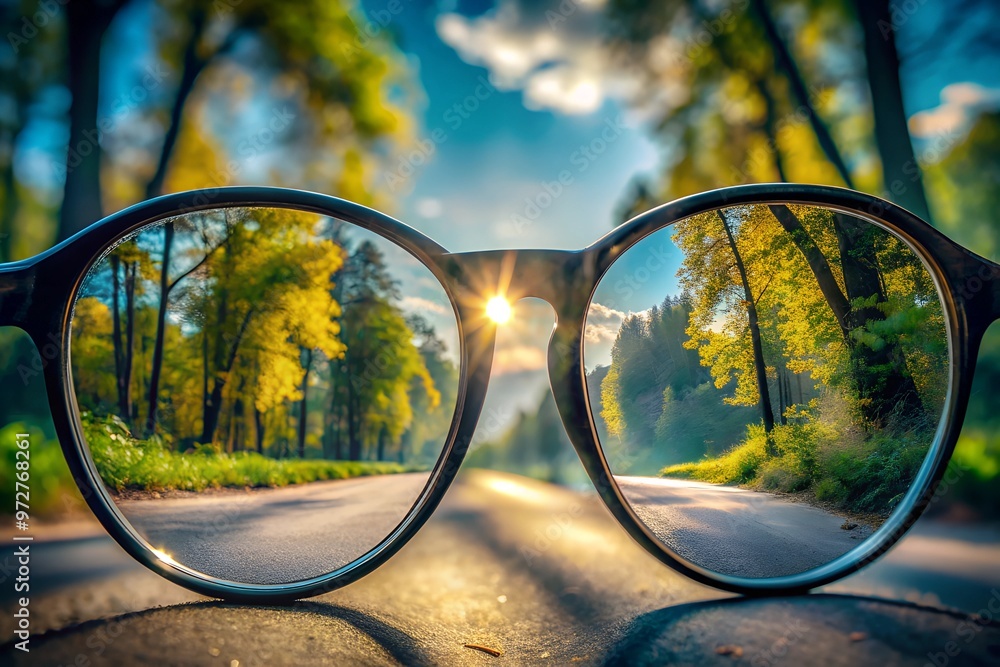 Sharp Image Through Glasses with Blurred Autumn Background Sharp Image Through Glasses with Blurred Autumn Background