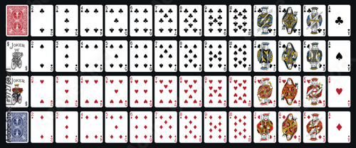 Poker set with isolated cards on green background - Poker playing cards, full deck.