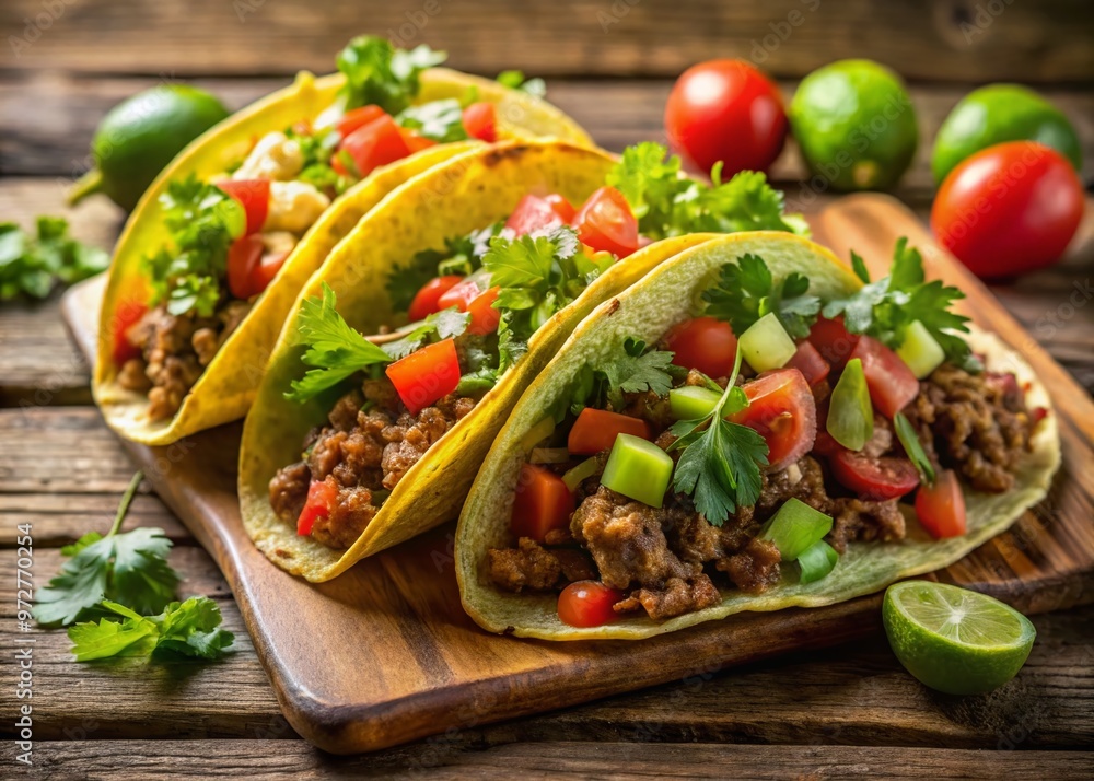 Vibrant, mouthwatering tacos overflow with seasoned ground beef, fresh lettuce, diced tomatoes, and shredded cheese, Vibrant, mouthwatering tacos overflow with seasoned ground beef, fresh lettuce, diced tomatoes, and shredded cheese,