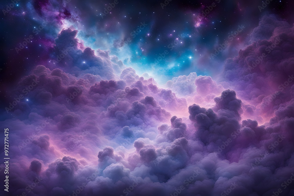 A cosmic scene with stars and distant galaxies in brilliant purples blues and whites, Ai Generated A cosmic scene with stars and distant galaxies in brilliant purples blues and whites, Ai Generated
