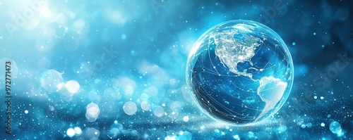 Wallpaper Mural Glowing glass sphere encasing Earth against a shimmering blue backdrop Torontodigital.ca