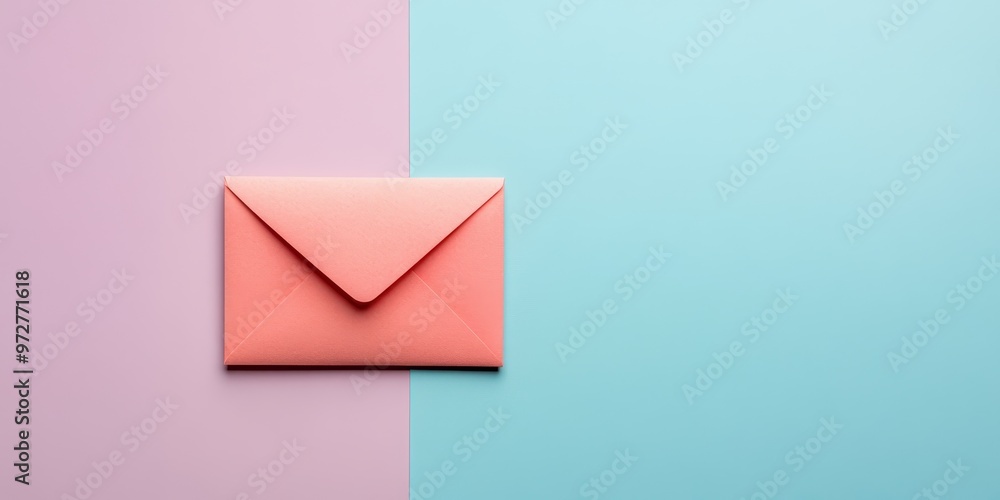 A stylish coral envelope on a two-tone background, perfect for showcasing communication and creativity in design projects. A stylish coral envelope on a two-tone background, perfect for showcasing communication and creativity in design projects.