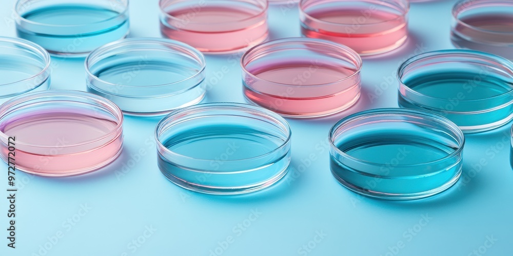 A vibrant array of petri dishes filled with colorful liquids, perfect for scientific and educational themes. A vibrant array of petri dishes filled with colorful liquids, perfect for scientific and educational themes.