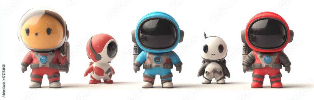 Cartoon character animation set, cute little astronaut, generative AI Cartoon character animation set, cute little astronaut, generative AI