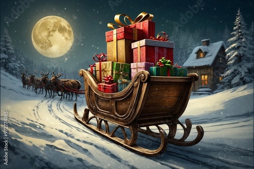 Obraz na płótnie Christmas Sleigh Decorated with Vintage Wooden Paintings. w salonie