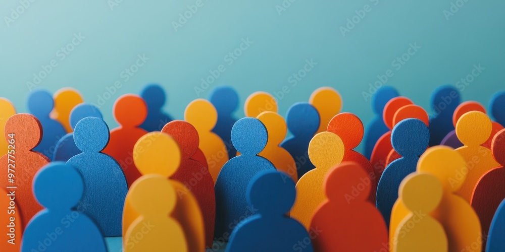 Colorful wooden figures representing diversity and community, set against a vibrant blue background, ideal for various creative projects. Colorful wooden figures representing diversity and community, set against a vibrant blue background, ideal for various creative projects.