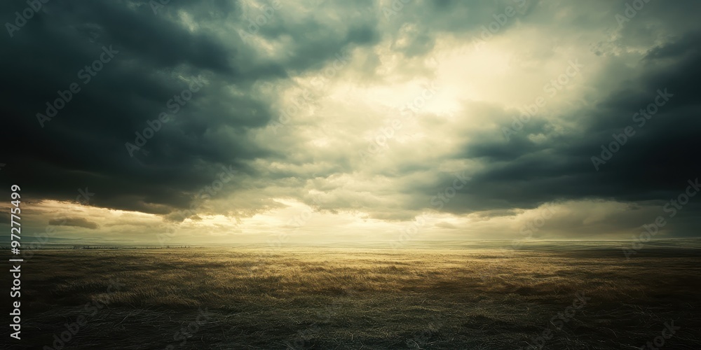 Fototapeta premium Dramatic seascape with dark clouds and eerie light shining through, capturing the beauty and intensity of nature.