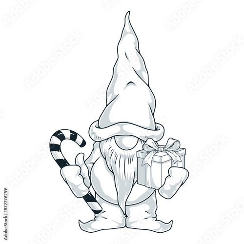 Christmas gnome monochrome vintage sticker