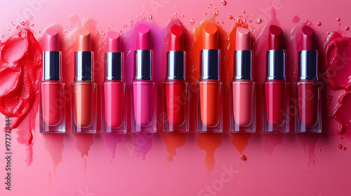 A display of various liquid lipsticks with different finishes: matte, glossy
