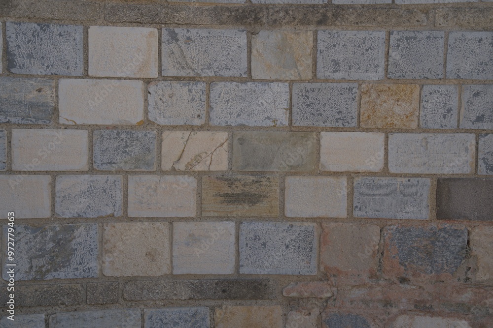 Fototapeta premium antique brick wall background, ancient red brick masonry surface