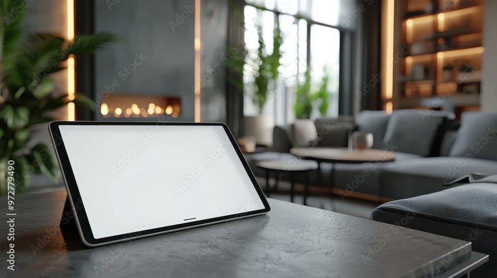 custom made wallpaper toronto digitalTablet with white screen on a sleek table in a modern living room