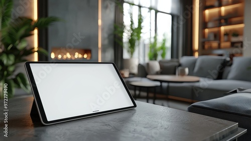 Wallpaper Mural Tablet with white screen on a sleek table in a modern living room Torontodigital.ca