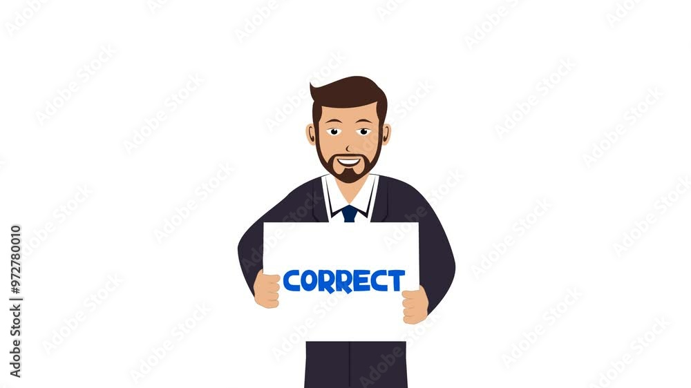Businessman With Correct Banner Animation Video 4K Businessman With Correct Banner Animation Video 4K