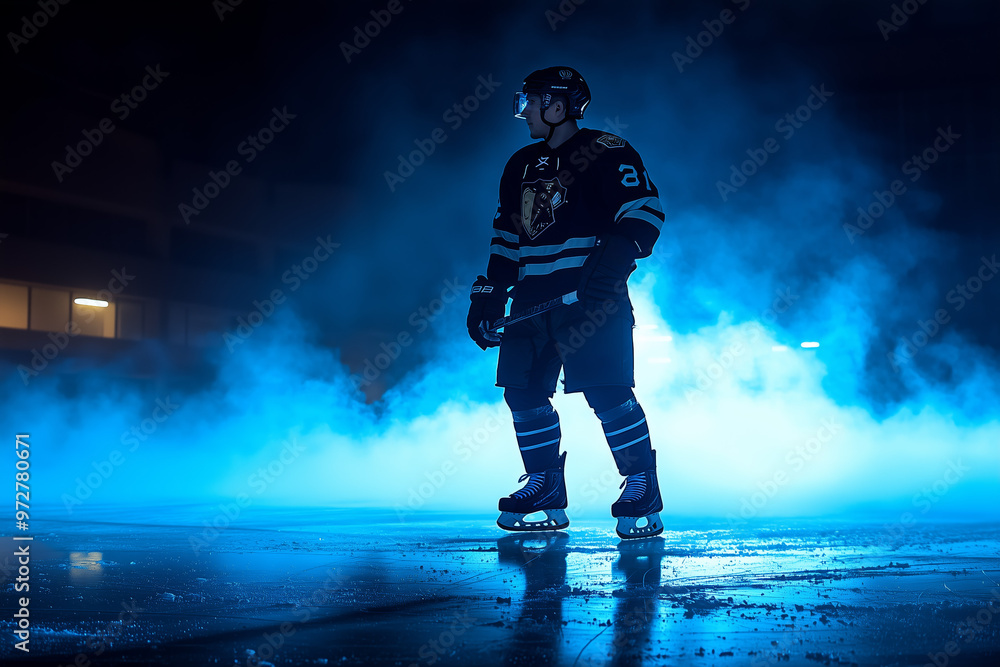 Hockey Player on the Ice in Dramatic Lighting Hockey Player on the Ice in Dramatic Lighting