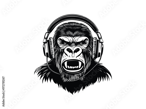 Grumbling Gorilla with Podcast Headphones, National Podcast Day Celebration.