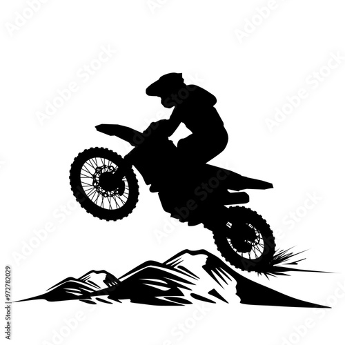 a motocross silhouette jumping over a bump seen from the side vector