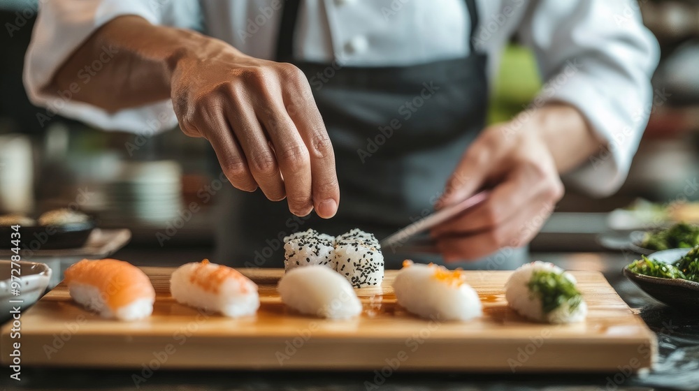 A Japanese chef prepares uni nigiri for omakase dining. Traditional Japanese omakase style.
A Japanese chef prepares uni nigiri for omakase dining. Traditional Japanese omakase style.
