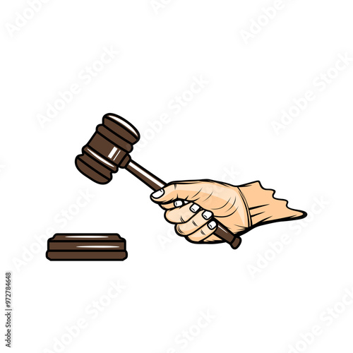 right hand strikes the gavel of the court of law vector illustration