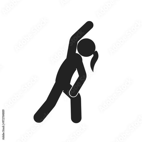 Isolated sport pictogram girl aerobics, yoga, stretching, warm up, cooling down exercise 