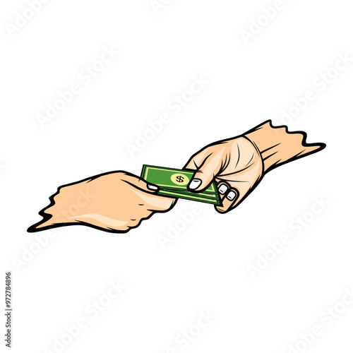 the right hand of two people transacting vector illustration
