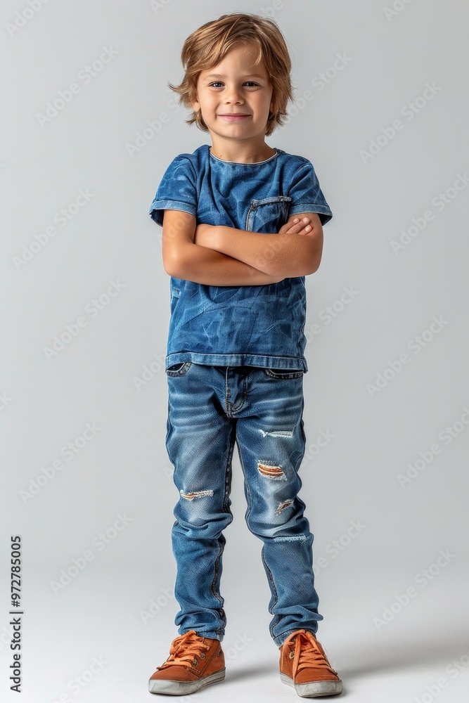 Stylish kid posing for a photo, looking happy and playful. Stylish kid posing for a photo, looking happy and playful.