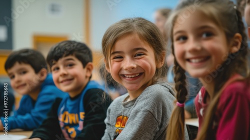 Happy Classroom Scene with Children Smiling and Actively Engaged in Learning