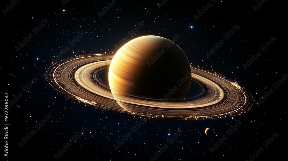 saturn planets in deep space with rings and moons surrounded. isolated on black background saturn planets in deep space with rings and moons surrounded. isolated on black background