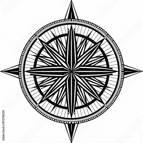 black-and-white vector of a detailed compass rose