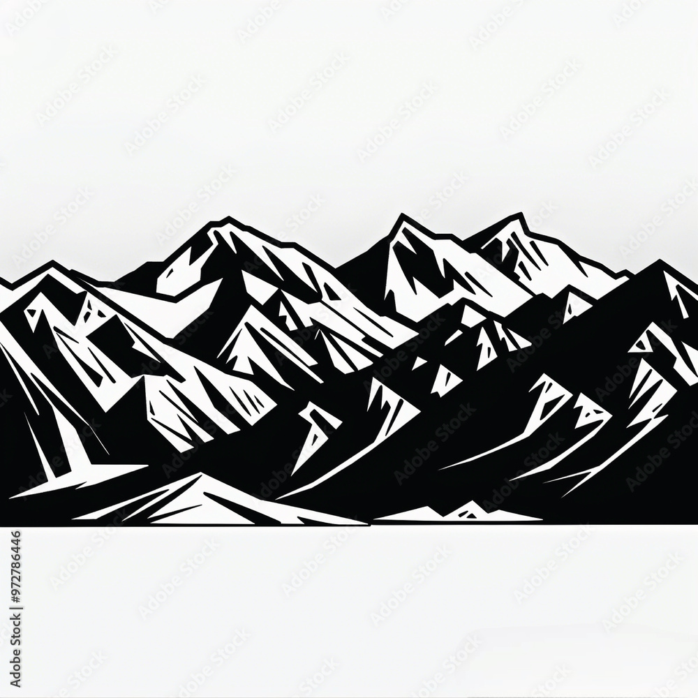 Fototapeta premium black-and-white vector of a mountain range with jagged peaks and valleys