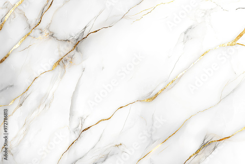 White marble texture background with a golden lines and veins pattern.
