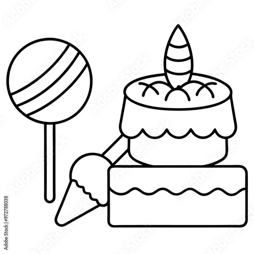 cake ice cream lollypop outline coloring book page line art drawing