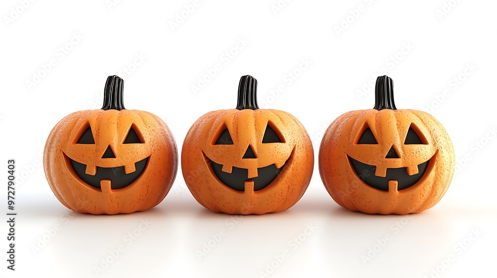 A trio of cheerful pumpkins, isolated against a pure white background, ready for Halloween. A trio of cheerful pumpkins, isolated against a pure white background, ready for Halloween.