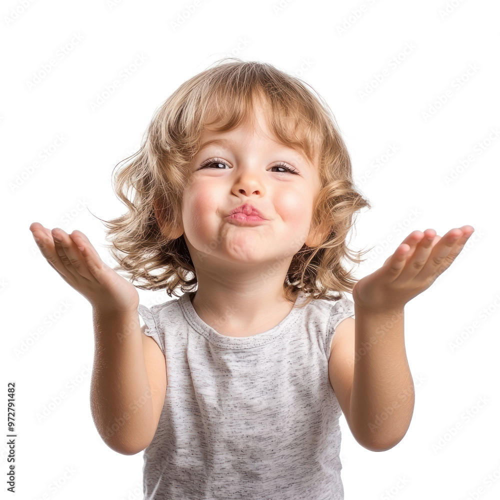 A child blowing a kiss with both hands and a bright, loving smile. isolated on transparency background A child blowing a kiss with both hands and a bright, loving smile. isolated on transparency background