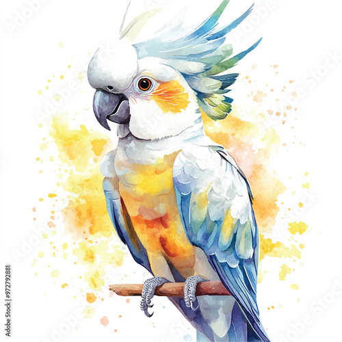 cute Cockatoo watercolor clipart illustration isolated