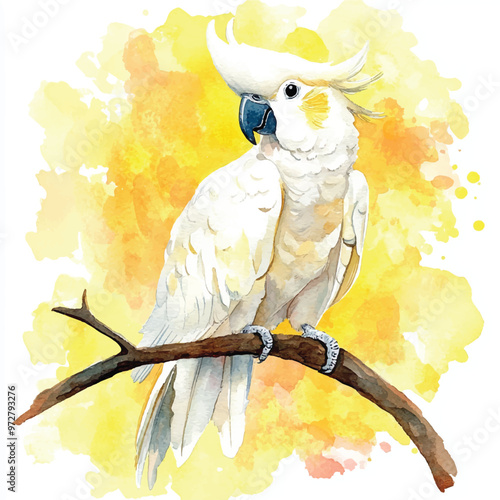 cute Cockatoo watercolor clipart illustration isolated